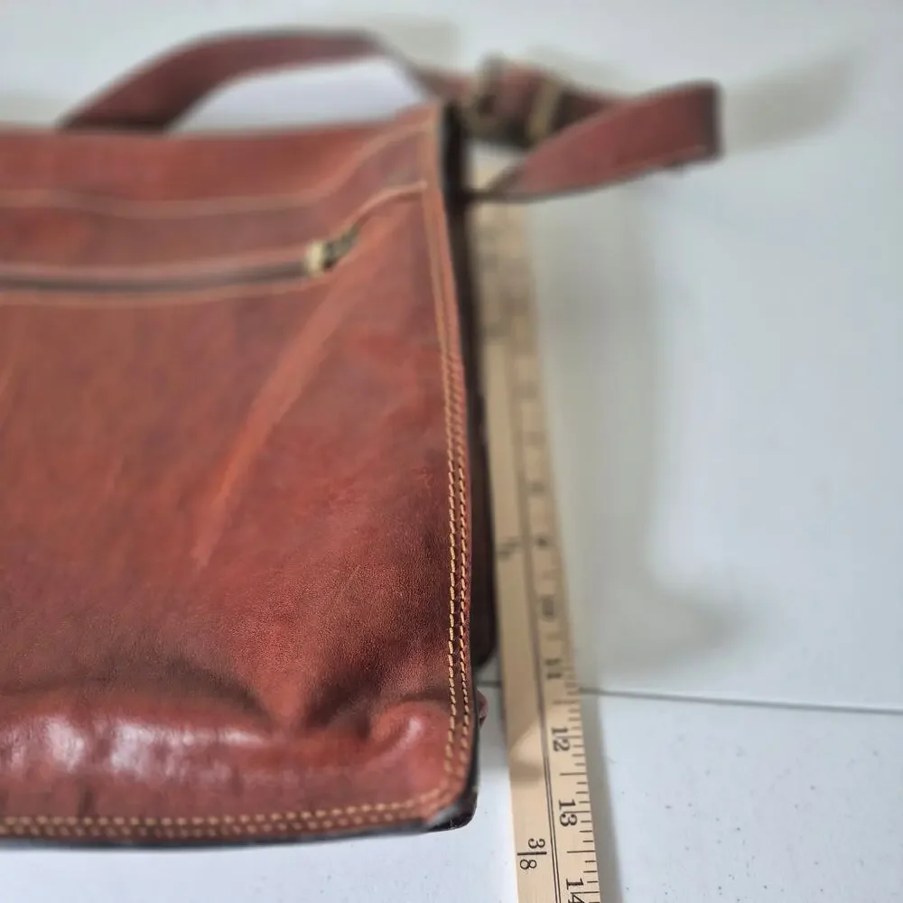 Gianni Conti Italy Brown Caramel Leather Laptop Messenger Travel Crossbody Bag